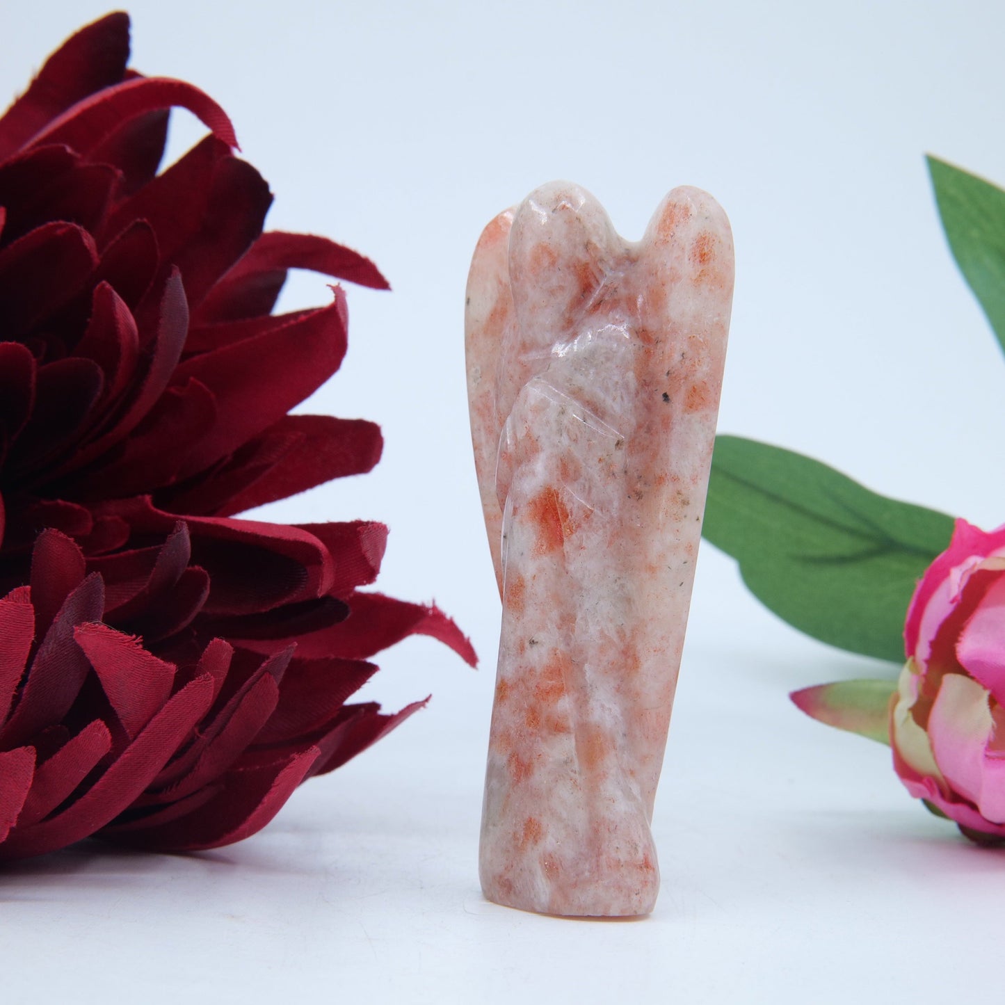 Polished Sunstone Angel 80Mm featuring sparkling aventurescence and warm orange tone - Positive Faith Hope Love