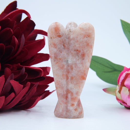 Polished Sunstone Angel 80Mm featuring sparkling aventurescence and warm orange tone - Positive Faith Hope Love
