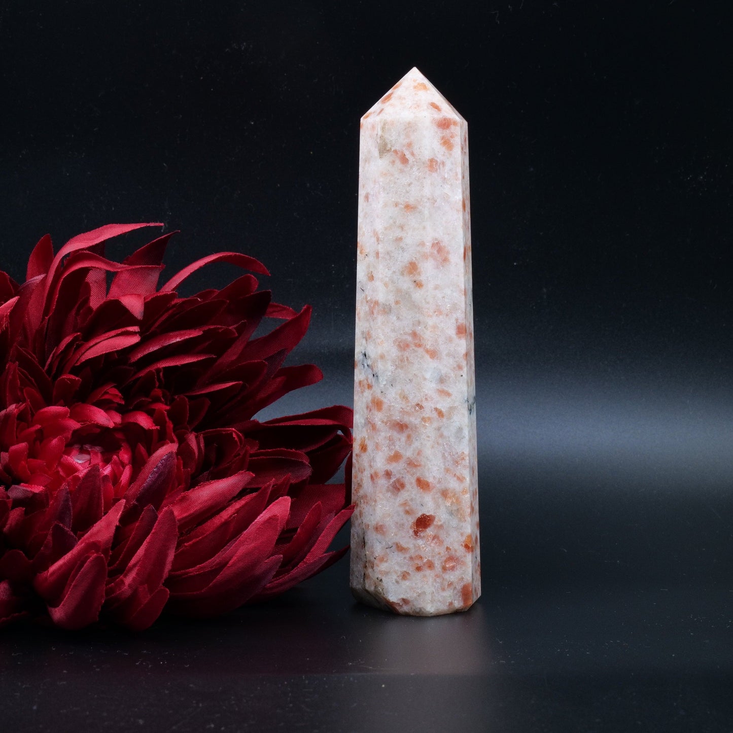 Polished Sunstone Crystal Tower 345G featuring sparkling aventurescence and warm orange tone - Positive Faith Hope Love