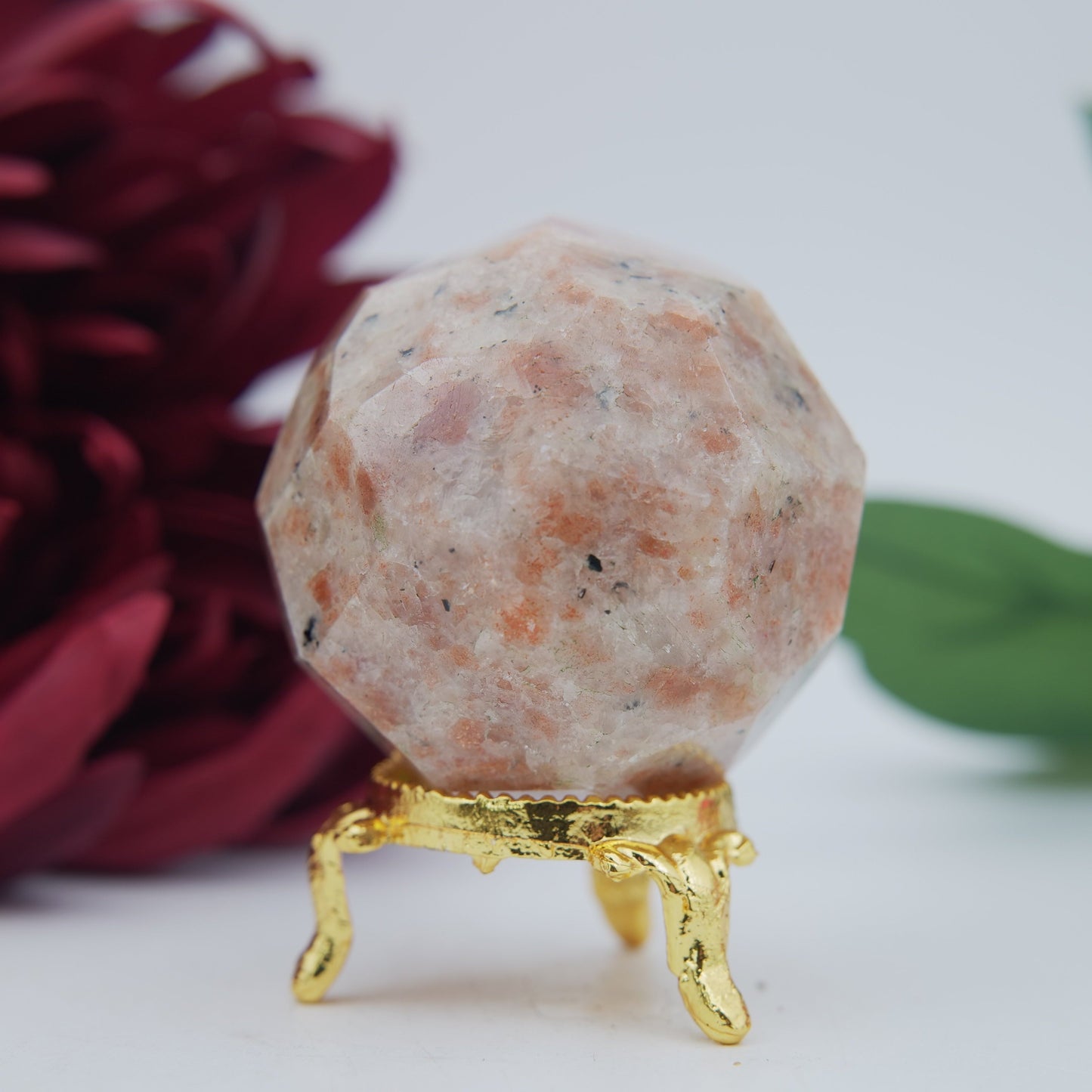 Sunstone Faceted Sphere — 179 g (55 mm) - Positive Faith Hope Love