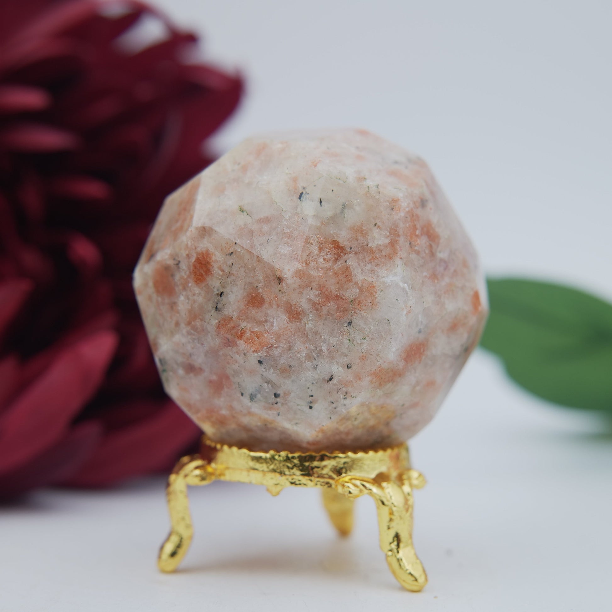 Sunstone Faceted Sphere — 179 g (55 mm) - Positive Faith Hope Love