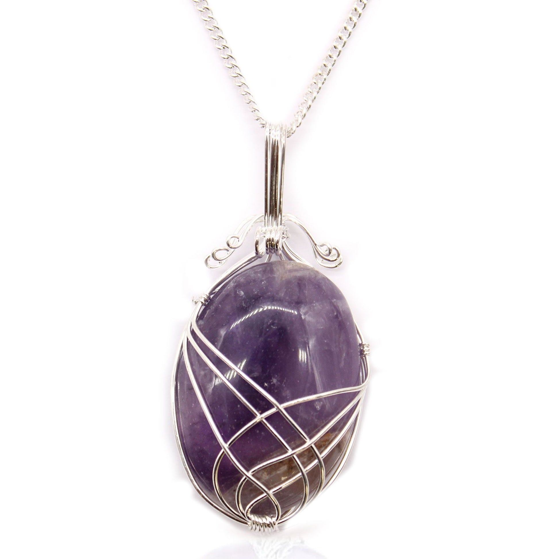 Polished Swirl Wrapped Gemstone Necklace - Amethyst featuring rich purple colour and natural clarity - Positive Faith Hope Love
