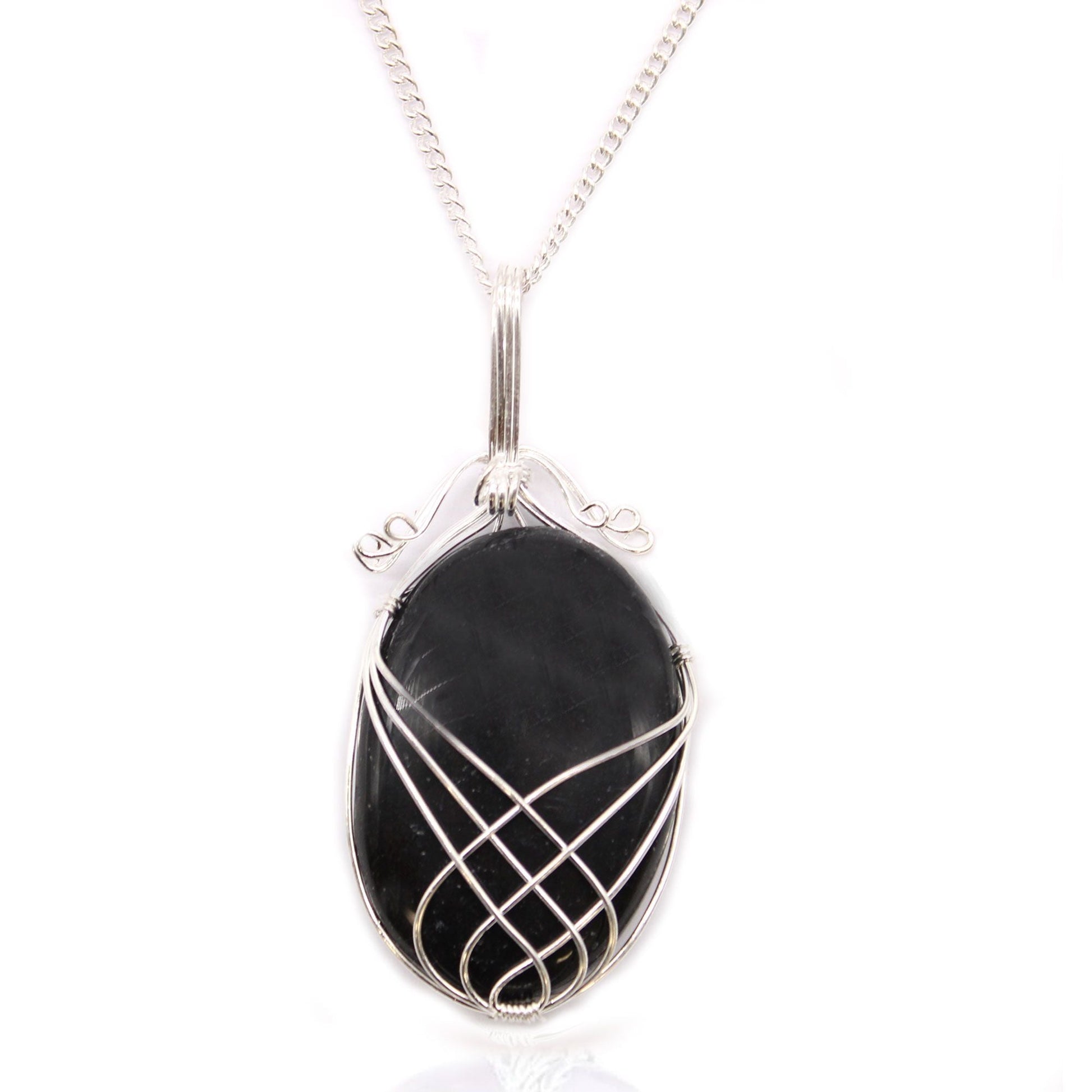 Polished Swirl Wrapped Gemstone Necklace - Black Onyx featuring natural patterning and unique variations - Positive Faith Hope Love