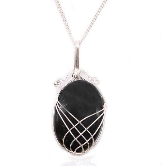 Polished Swirl Wrapped Gemstone Necklace - Black Onyx featuring natural patterning and unique variations - Positive Faith Hope Love