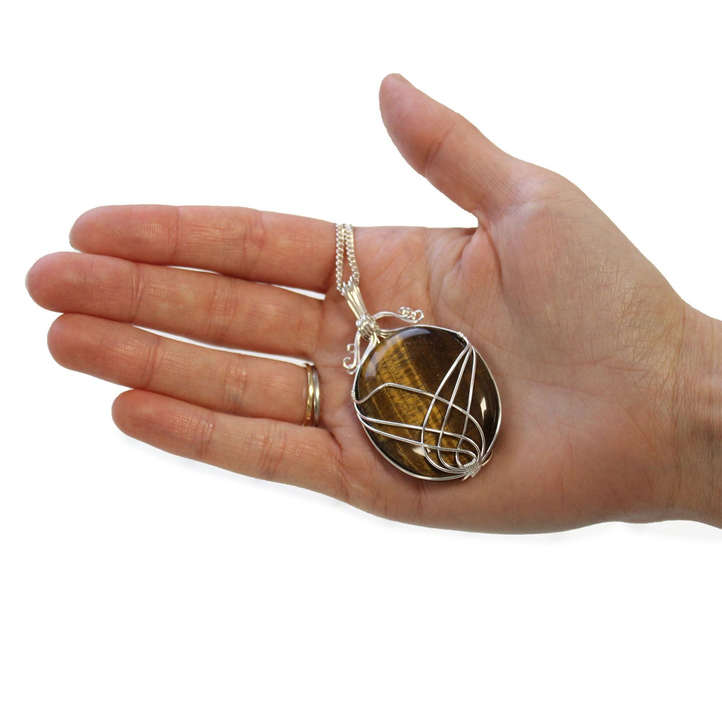 Polished Swirl Wrapped Gemstone Necklace Tiger Eye featuring natural patterning and unique variations - Positive Faith Hope Love