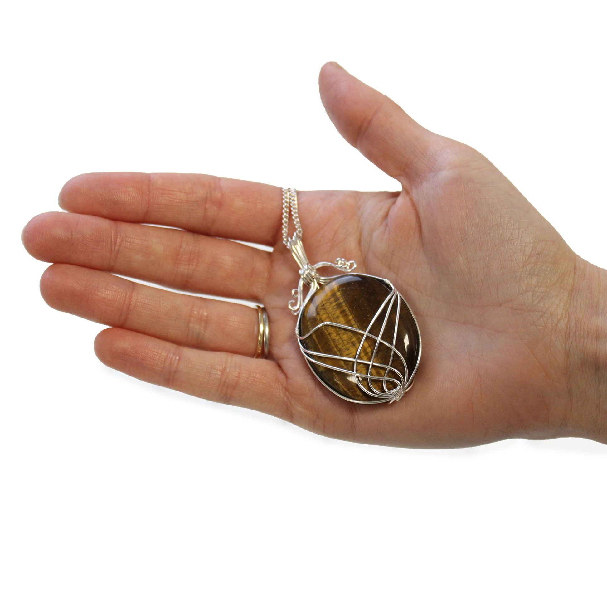 Polished Swirl Wrapped Gemstone Necklace Tiger Eye featuring natural patterning and unique variations - Positive Faith Hope Love