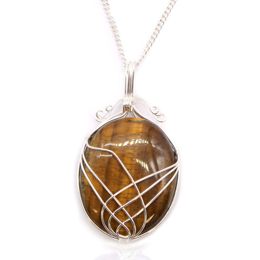 Polished Swirl Wrapped Gemstone Necklace - Tiger Eye featuring natural patterning and unique variations - Positive Faith Hope Love