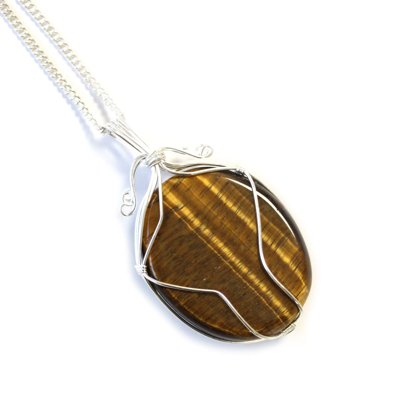 Polished Swirl Wrapped Gemstone Necklace Tiger Eye featuring natural patterning and unique variations - Positive Faith Hope Love