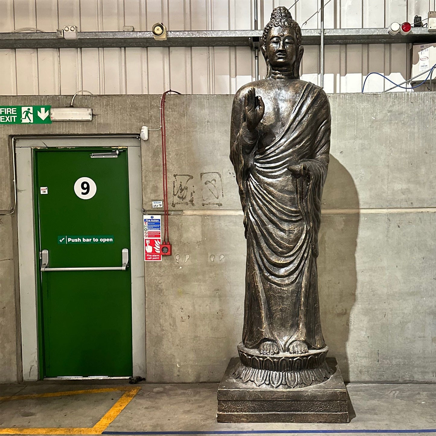 Polished Tall Antique Gold Standing Buddha Statue 3M Tall 2 featuring natural patterning and unique variations - Positive Faith Hope Love