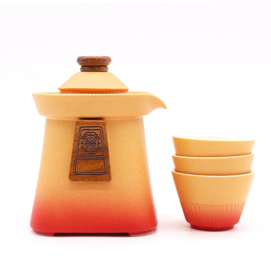 Polished Temple Teapot Set & Three Cups - Orange Earth featuring natural patterning and unique variations - Positive Faith Hope Love