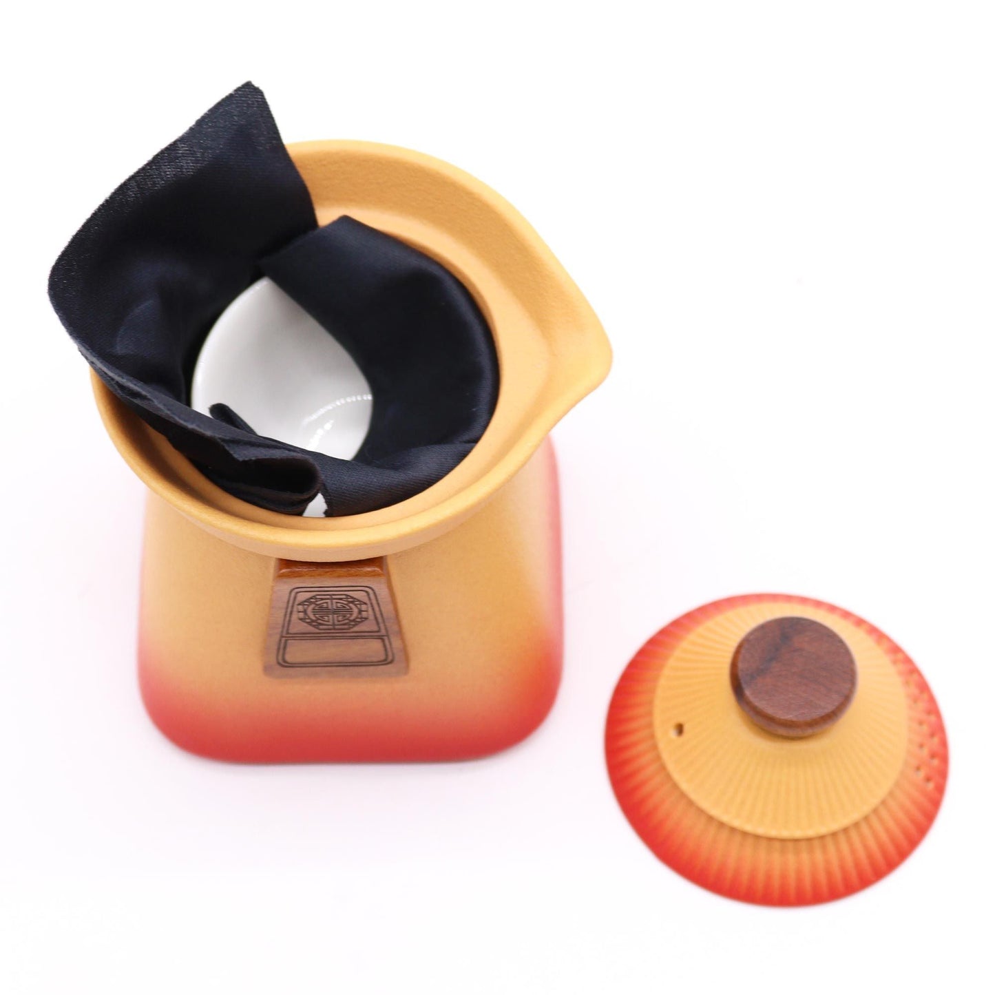 Polished Temple Teapot Set Three Cups Orange Earth featuring natural patterning and unique variations - Positive Faith Hope Love