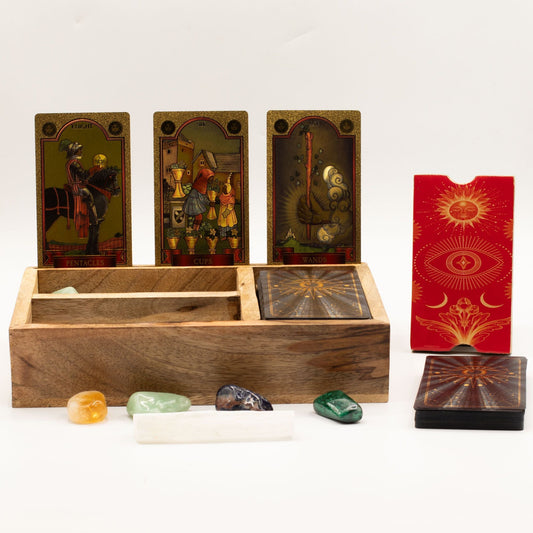 Three Section Tarot Box with Card Holder - Positive Faith Hope Love