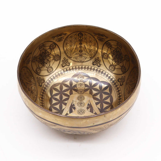Tibetan Healing Engraved Bowl - 16cm - 7 Chakra - Positive Faith Hope Love