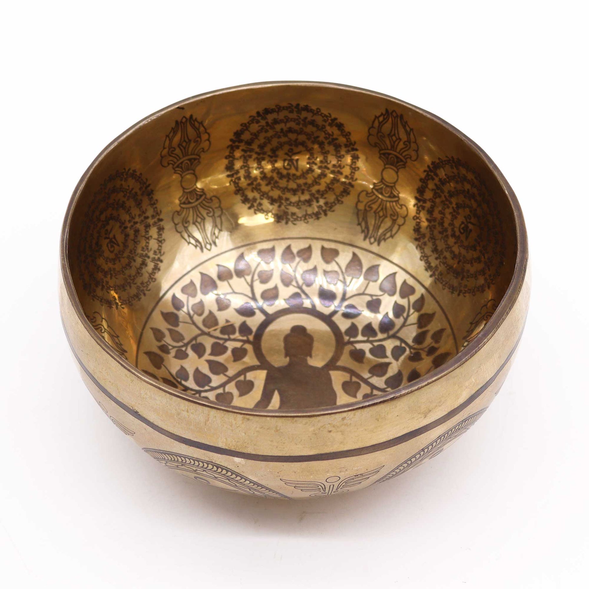 Tibetan Healing Engraved Bowl - 16cm - Bodhi Tree Buddha - Positive Faith Hope Love