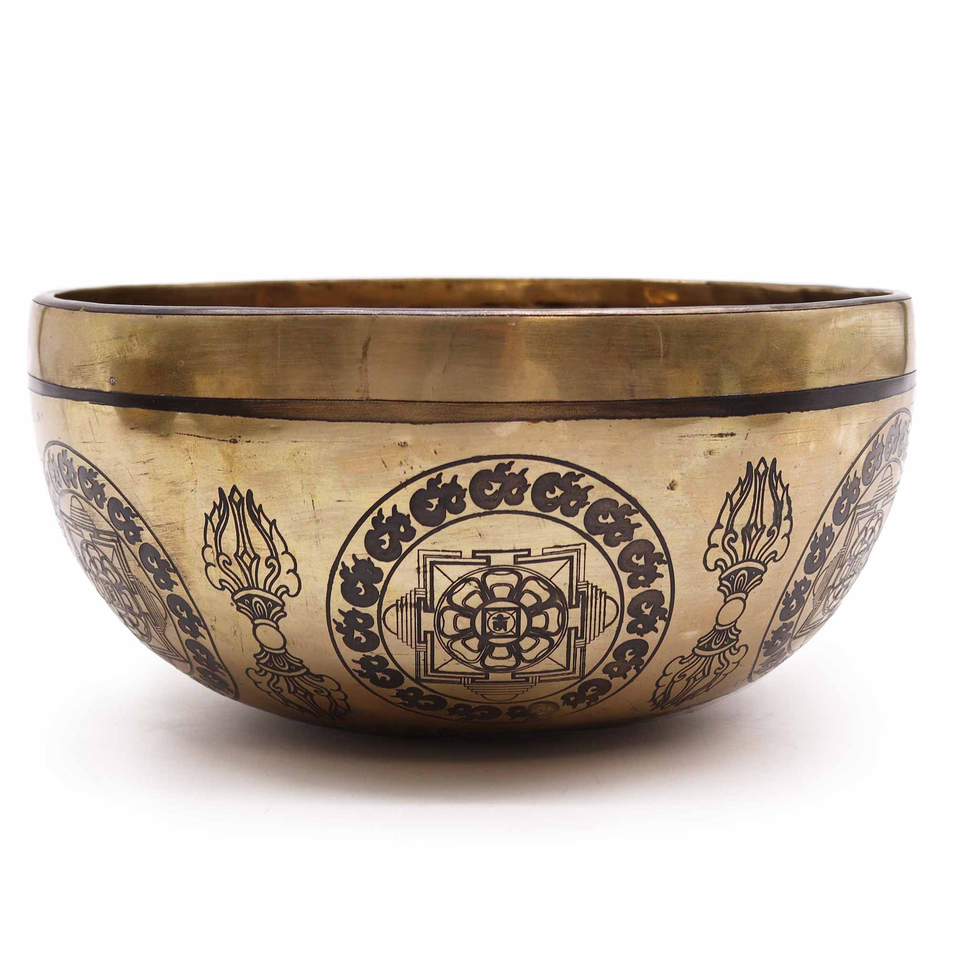 Tibetan Healing Engraved Bowl - 21cm - 5 Buddhas - Positive Faith Hope Love