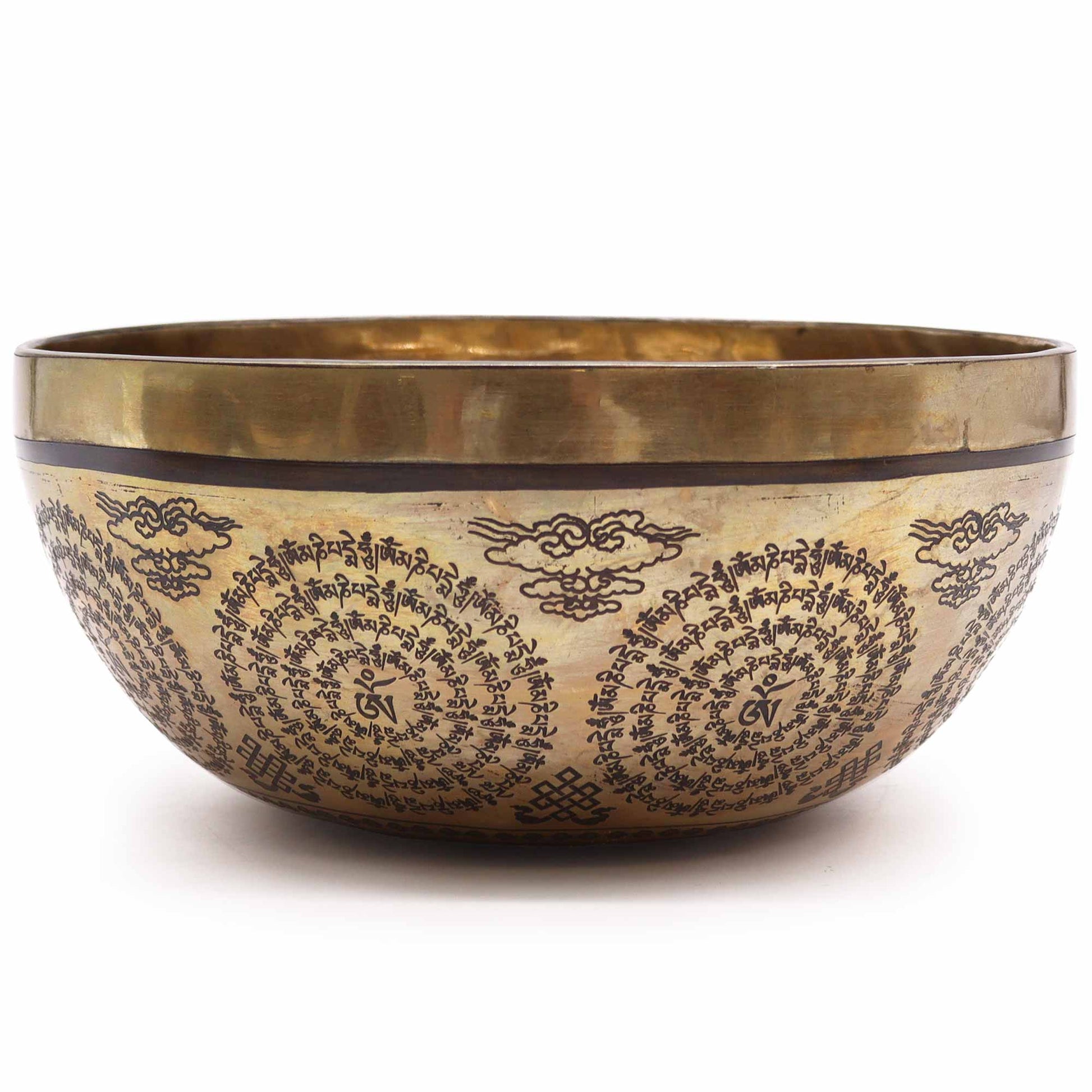 Tibetan Healing Engraved Bowl - 21cm - Om & Buddha - Positive Faith Hope Love