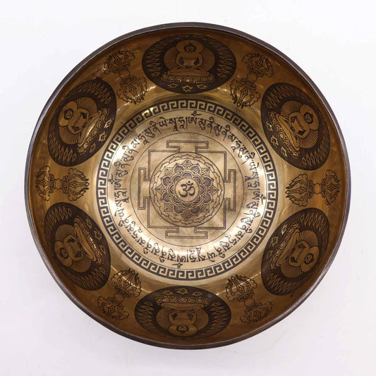 Tibetan Healing Engraved Bowl - 21cm - Om & Buddha - Positive Faith Hope Love