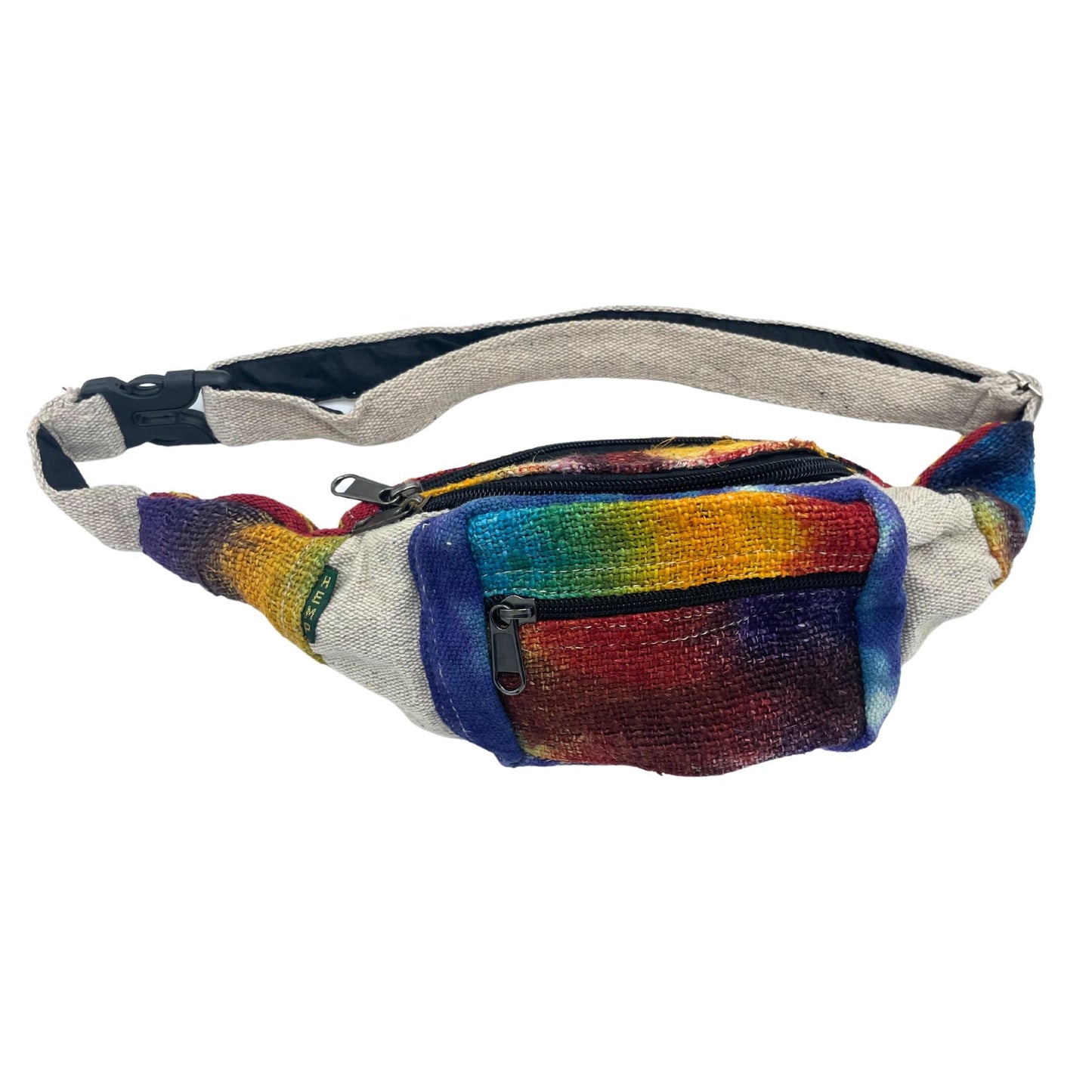 Polished Tiedye Hemp Bum Bag featuring natural patterning and unique variations - Positive Faith Hope Love