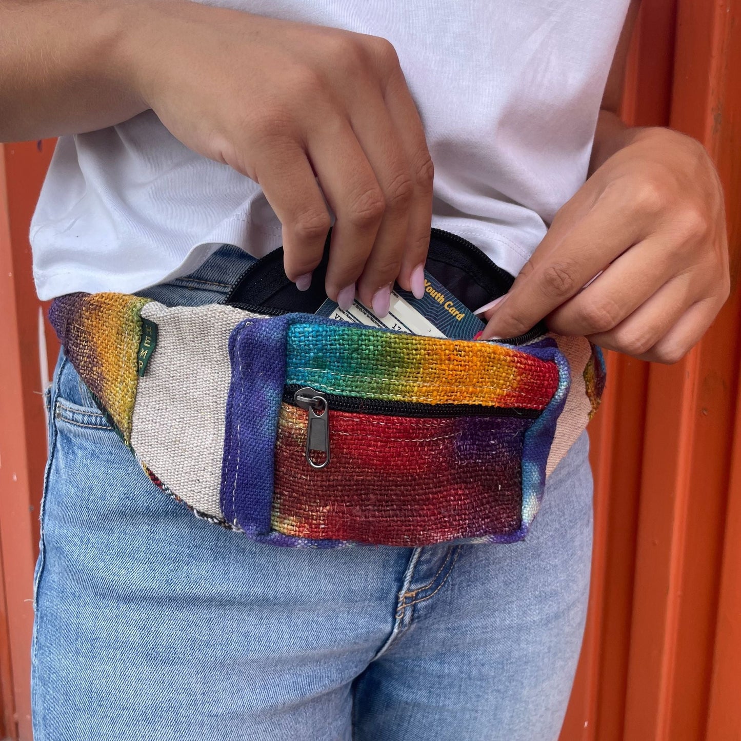 Polished Tiedye Hemp Bum Bag featuring natural patterning and unique variations - Positive Faith Hope Love
