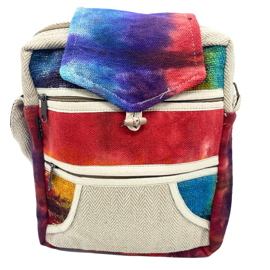 Polished Tiedye Hemp Messegner Bag 2 Zip & Flop featuring natural patterning and unique variations - Positive Faith Hope Love