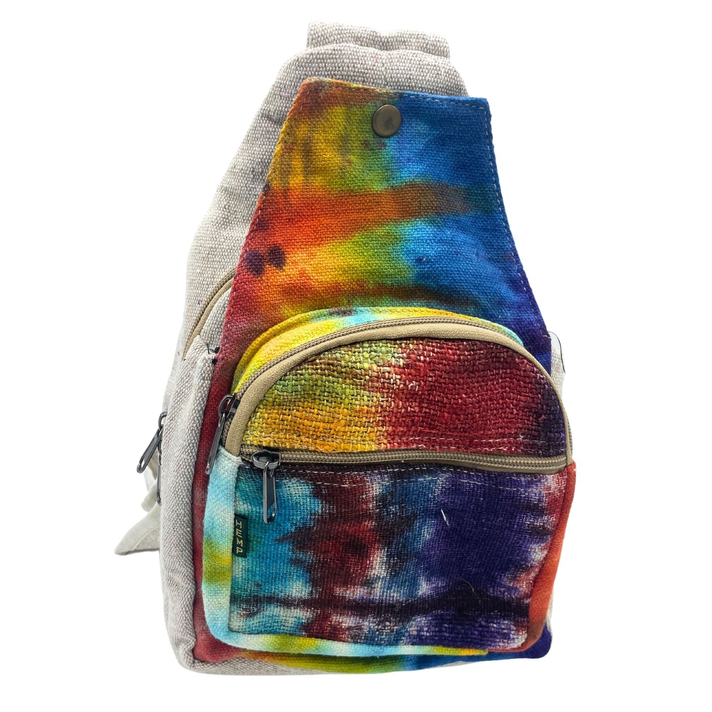 Polished Tiedye Hemp Sling Shoulder Bag featuring natural patterning and unique variations - Positive Faith Hope Love