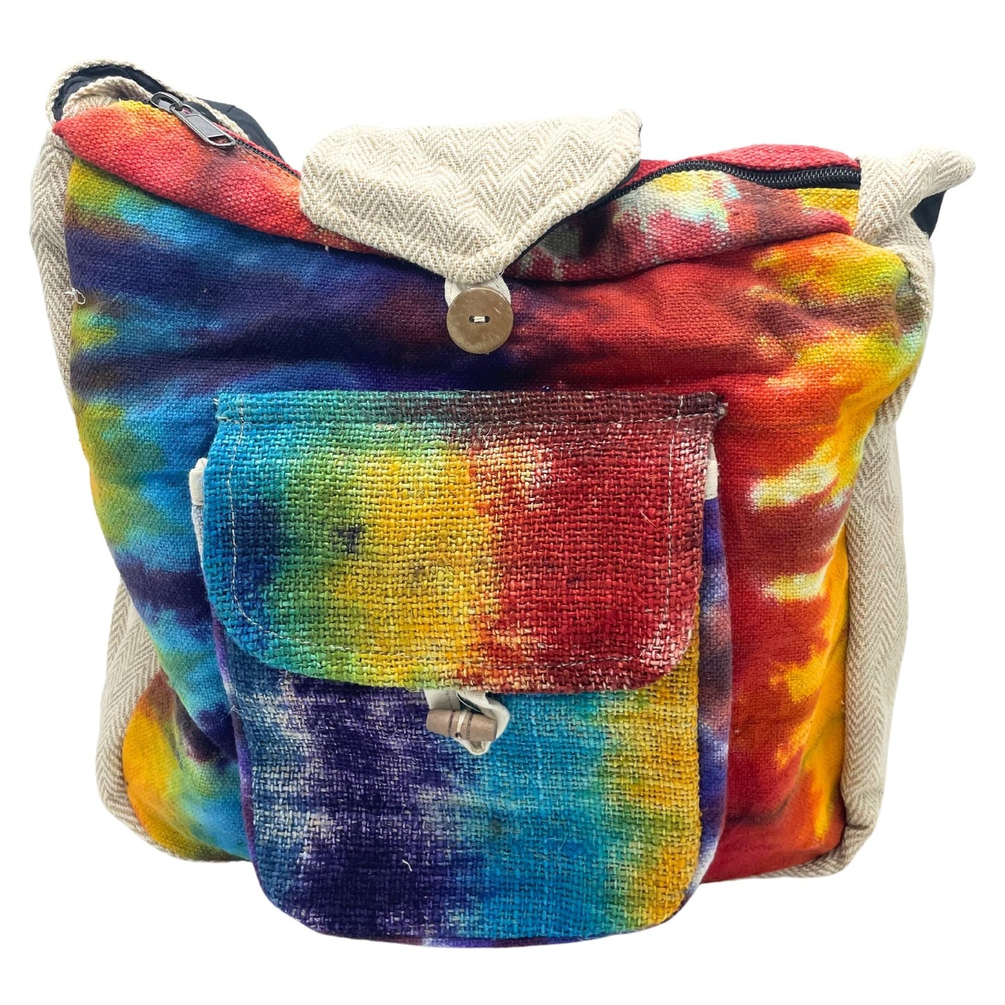 Polished Tiedye Hemp Study Bag with Front Pocket featuring natural patterning and unique variations - Positive Faith Hope Love