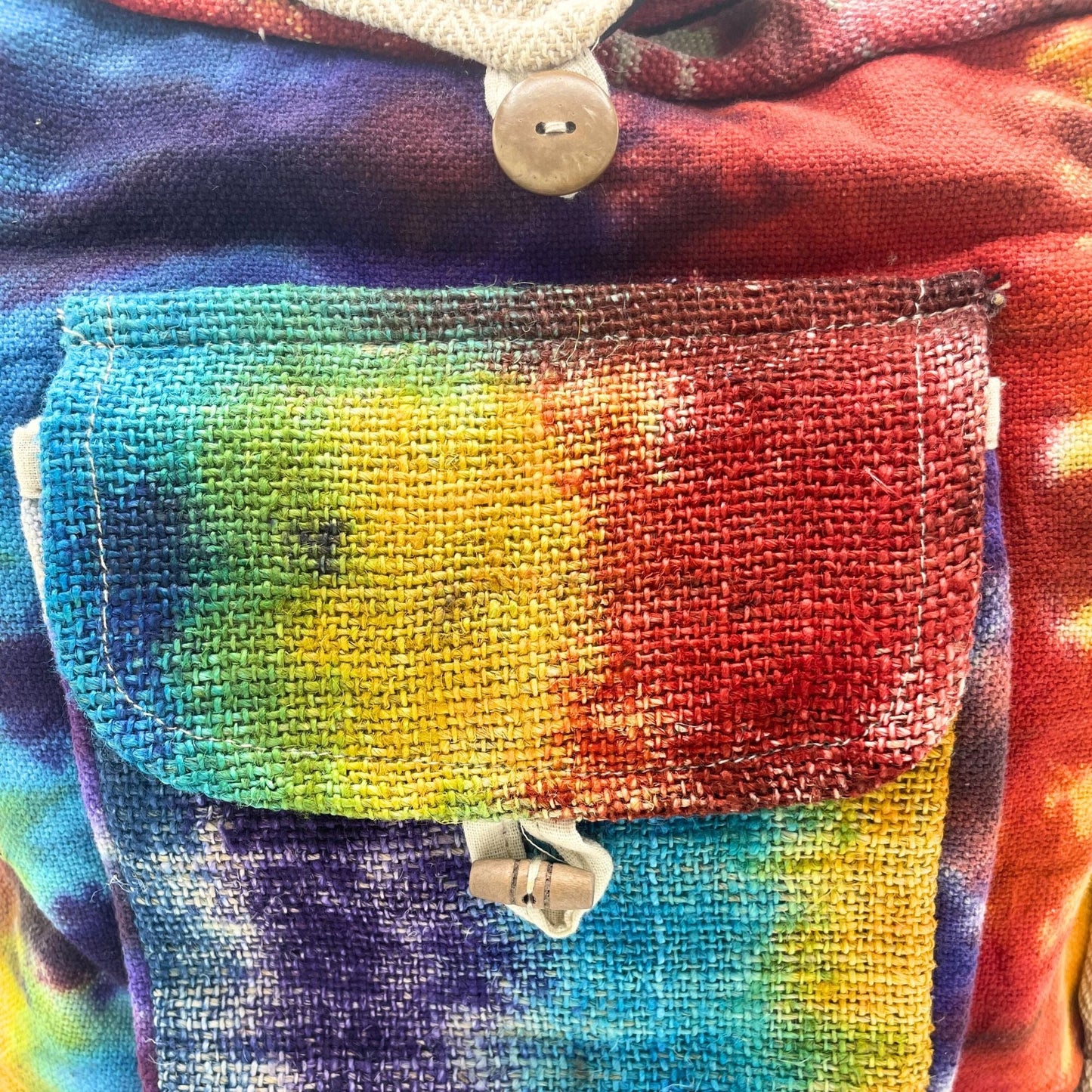 Polished Tiedye Hemp Study Bag With Front Pocket featuring natural patterning and unique variations - Positive Faith Hope Love