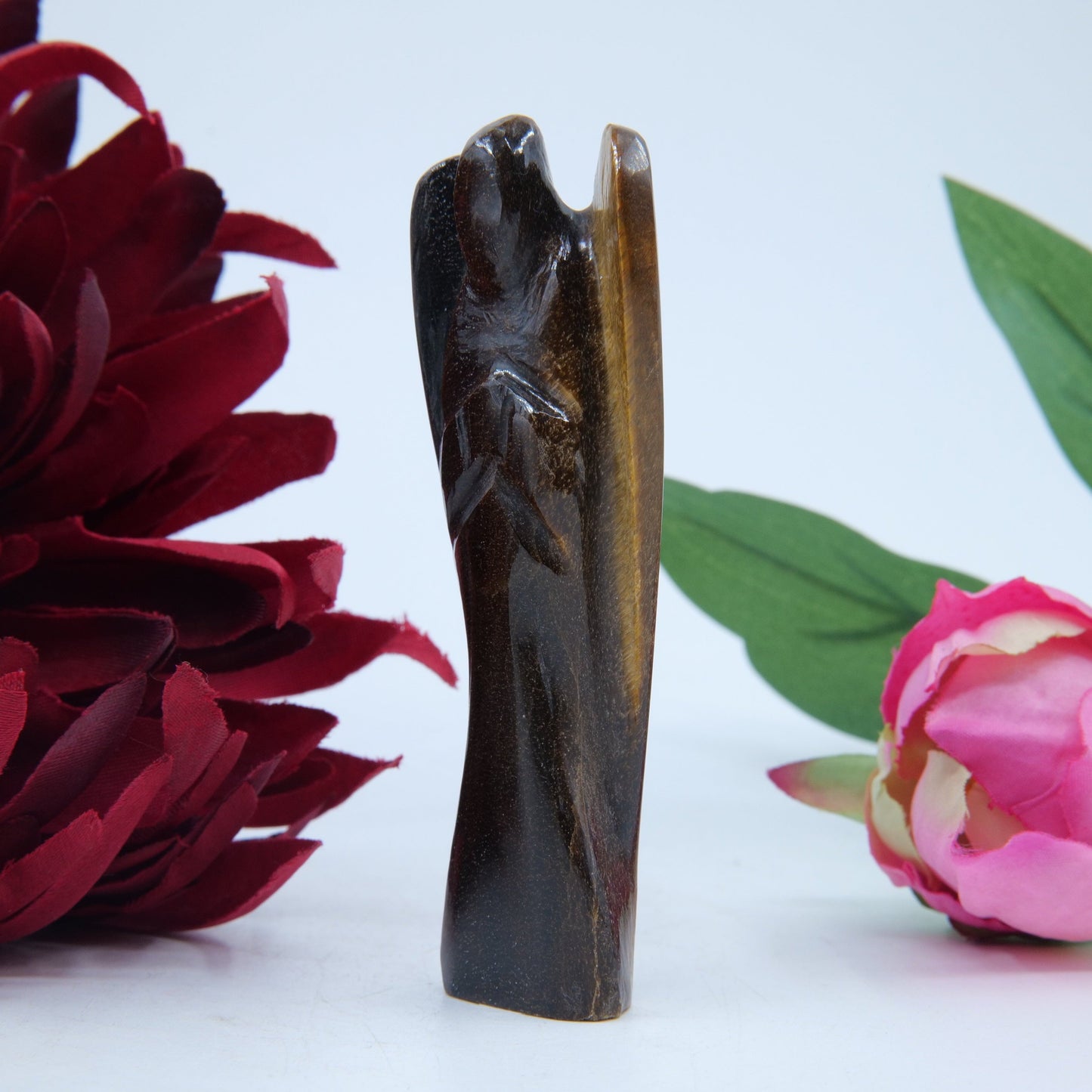 Polished Tiger Eye Angel 80Mm featuring natural patterning and unique variations - Positive Faith Hope Love