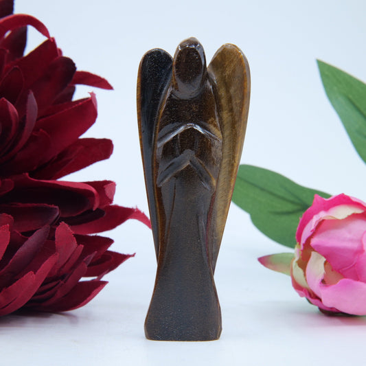 Polished Tiger Eye Angel 80Mm featuring natural patterning and unique variations - Positive Faith Hope Love