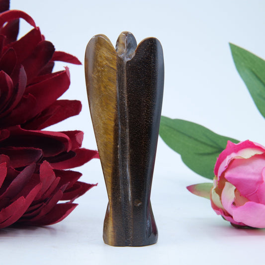 Polished Tiger Eye Angel 80mm featuring natural patterning and unique variations - Positive Faith Hope Love