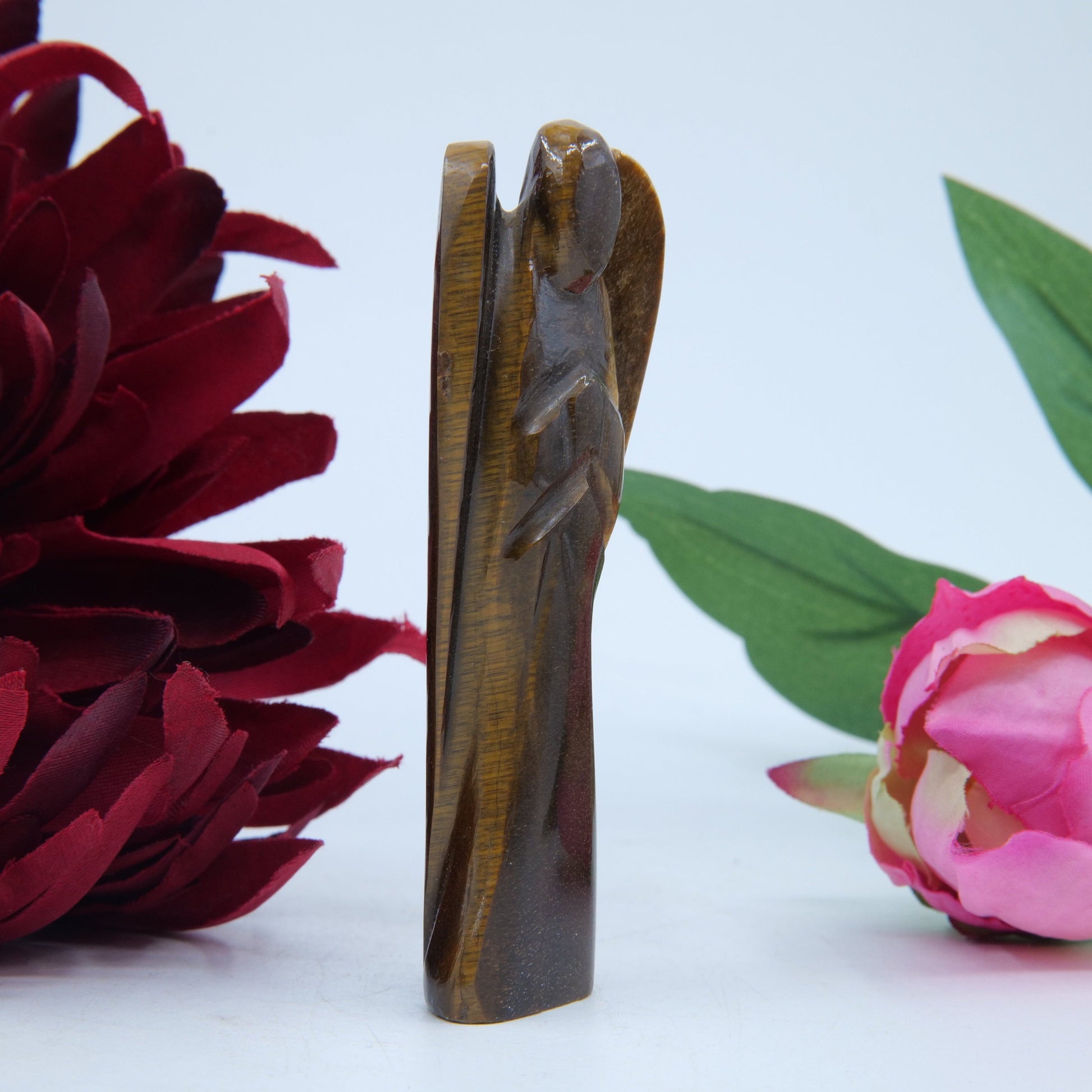 Polished Tiger Eye Angel 80Mm featuring natural patterning and unique variations - Positive Faith Hope Love