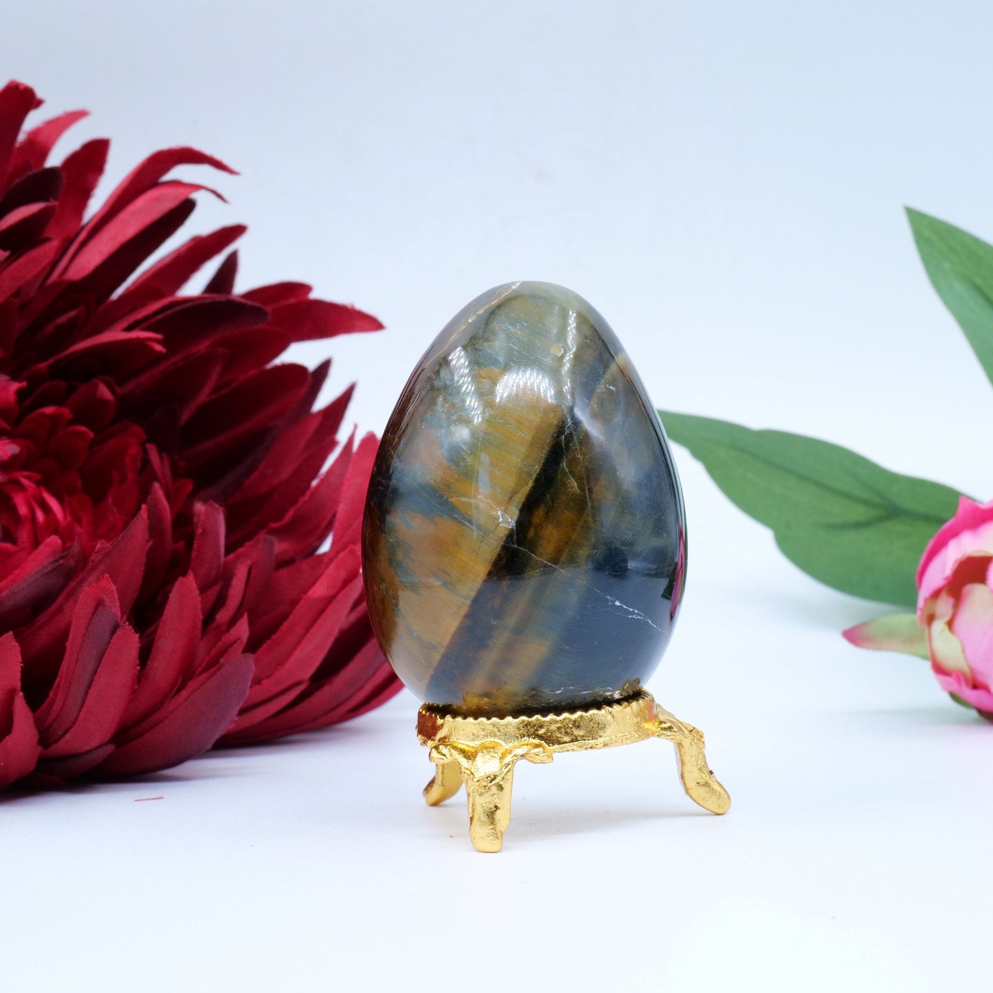 Polished Tiger Eye Egg 151G featuring natural patterning and unique variations - Positive Faith Hope Love