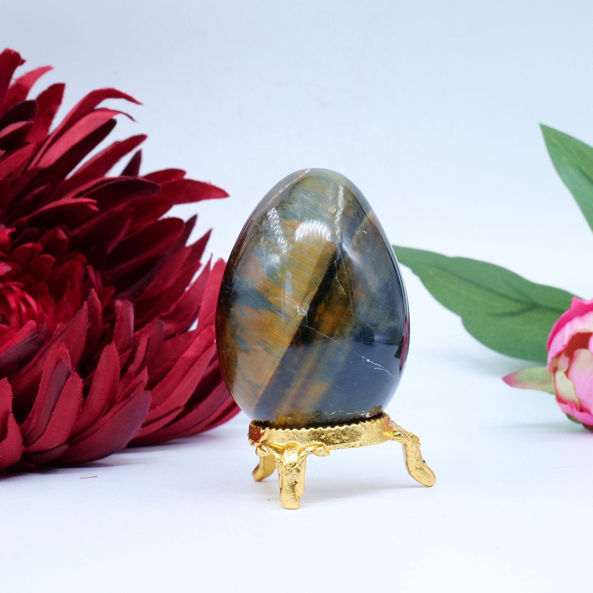 Polished Tiger Eye Egg 151G featuring natural patterning and unique variations - Positive Faith Hope Love