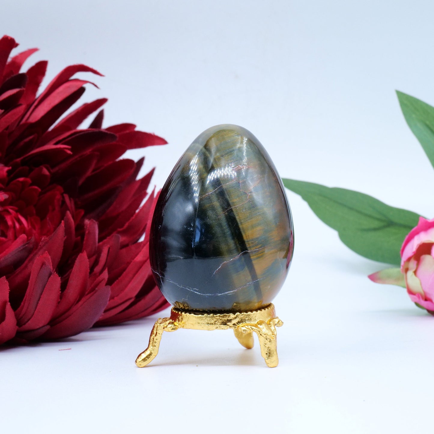 Polished Tiger Eye Egg 151g featuring natural patterning and unique variations - Positive Faith Hope Love