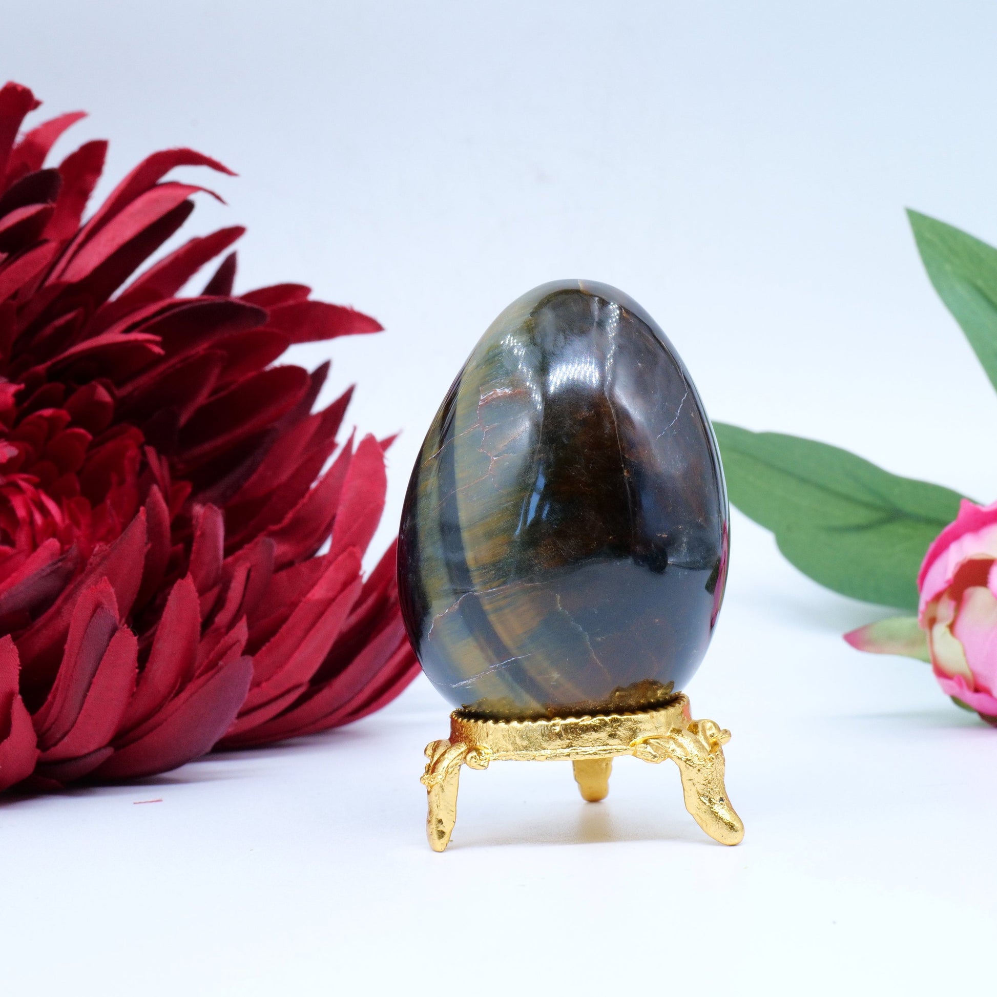 Polished Tiger Eye Egg 151G featuring natural patterning and unique variations - Positive Faith Hope Love