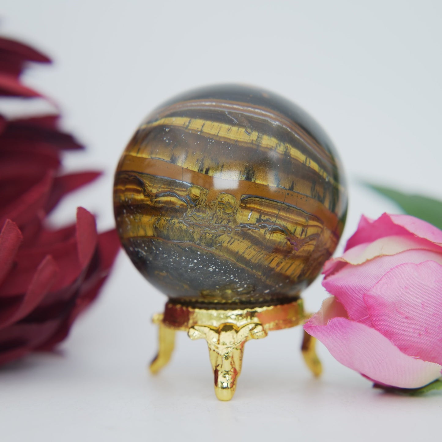 Polished Tiger Eye Sphere 205G 50Mm featuring natural patterning and unique variations - Positive Faith Hope Love