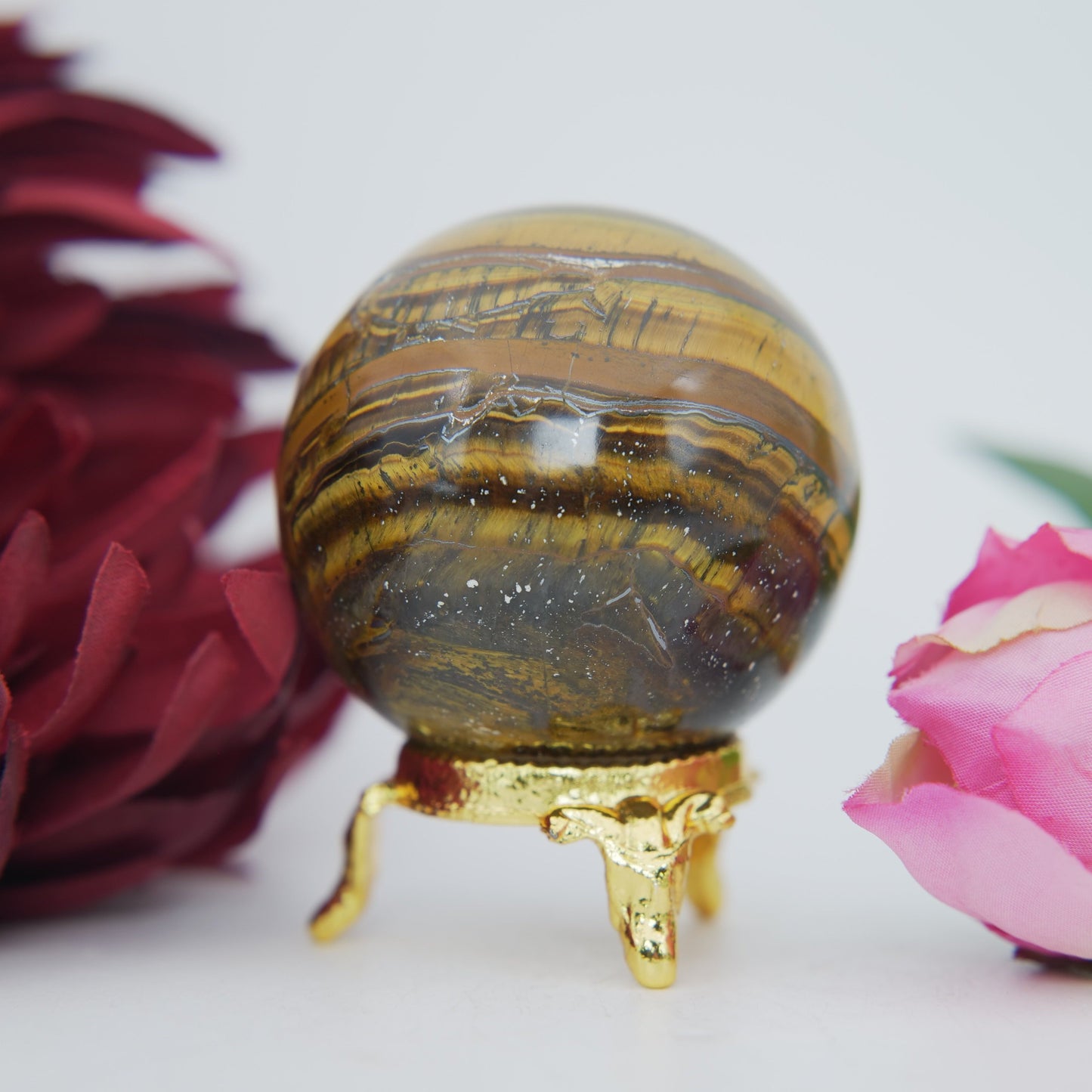 Polished Tiger Eye Sphere 205G 50Mm featuring natural patterning and unique variations - Positive Faith Hope Love