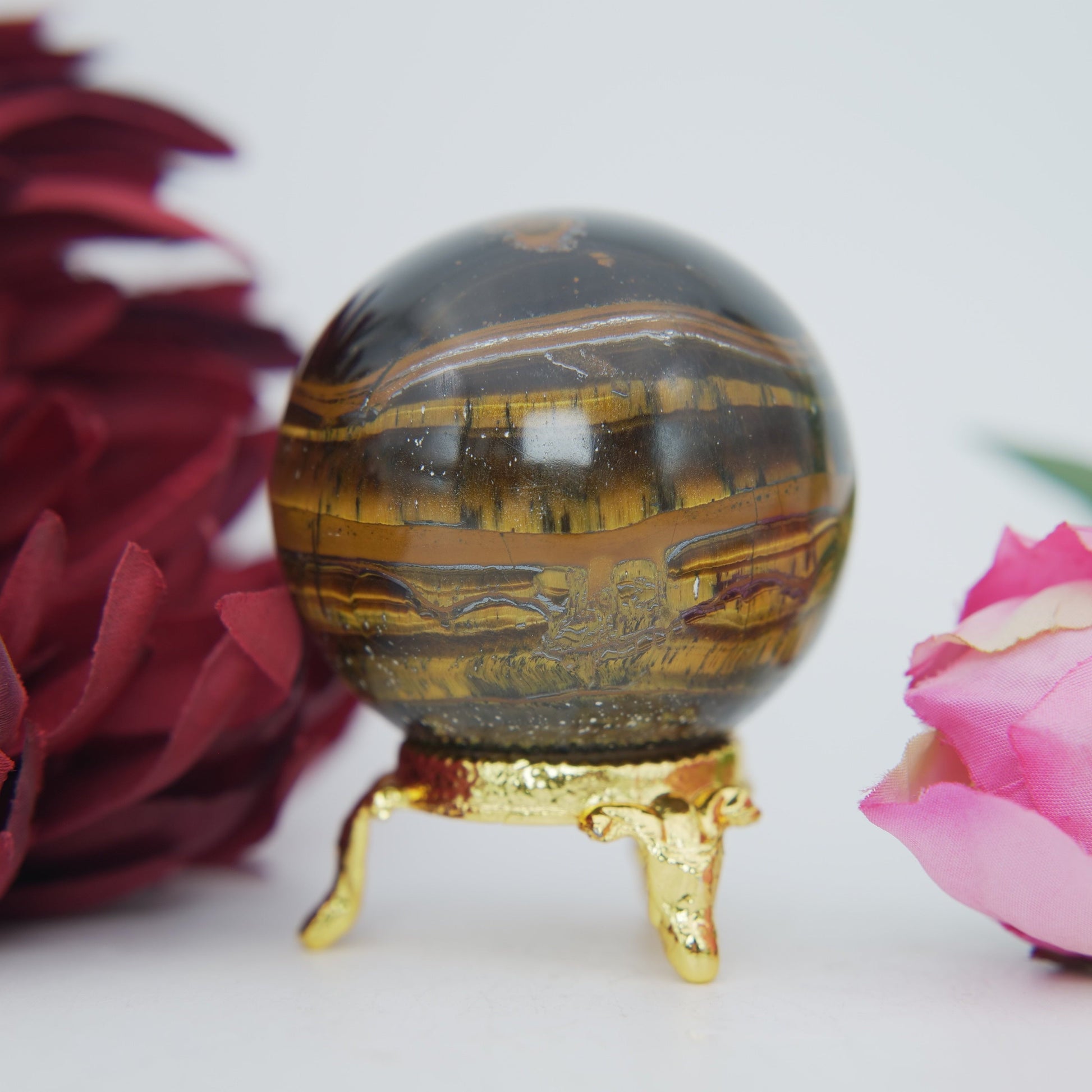 Polished Tiger Eye Sphere 205G 50Mm featuring natural patterning and unique variations - Positive Faith Hope Love
