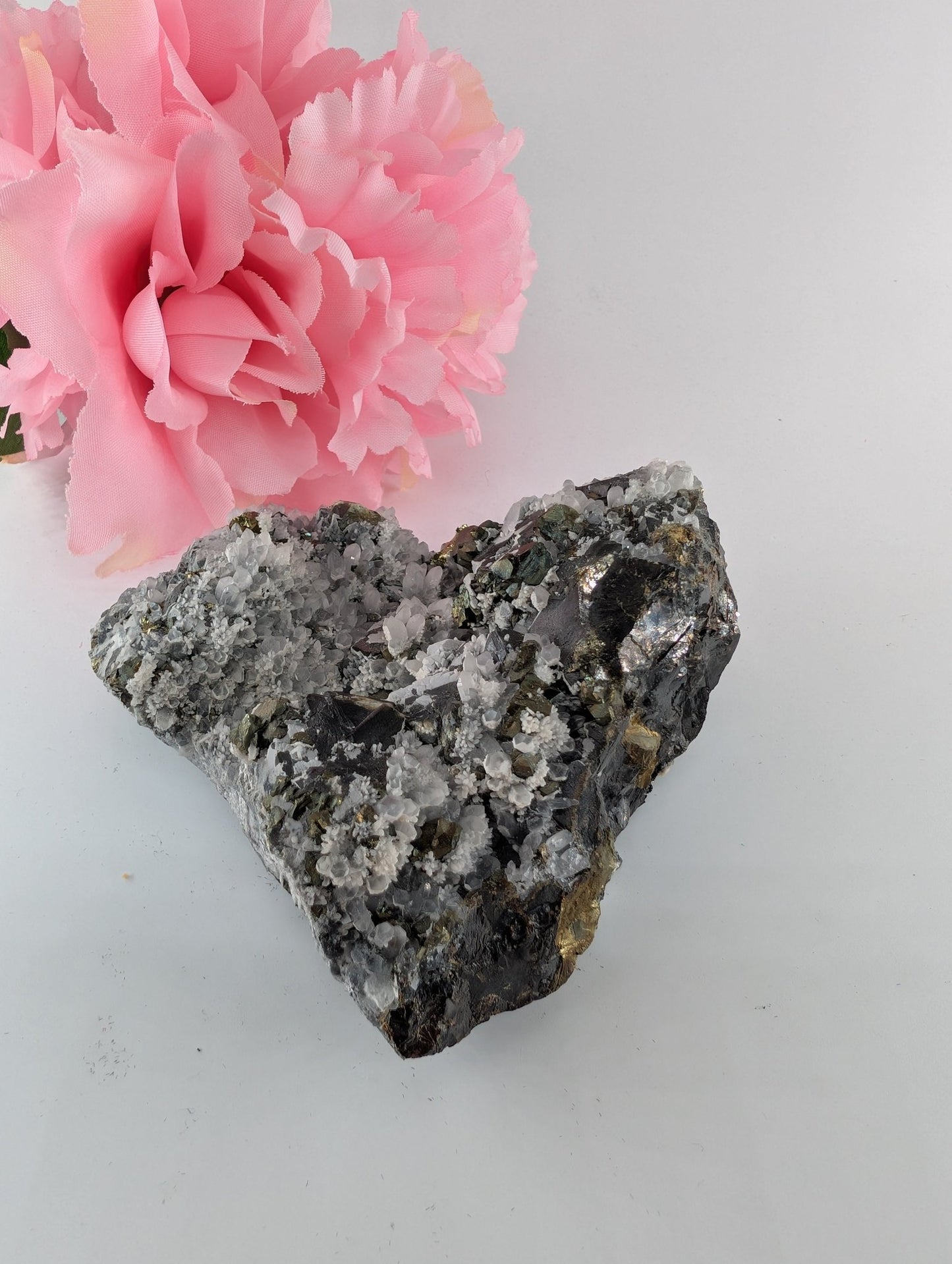 Transparent Quartz with Pyrite Specimen 530g - Positive Faith Hope Love