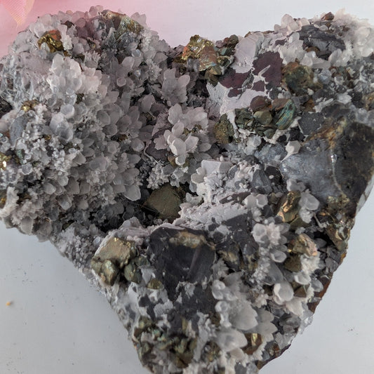 Natural Transparent Quartz With Pyrite Specimen 530G featuring metallic gold lustre and cubic sparkle - Positive Faith Hope Love