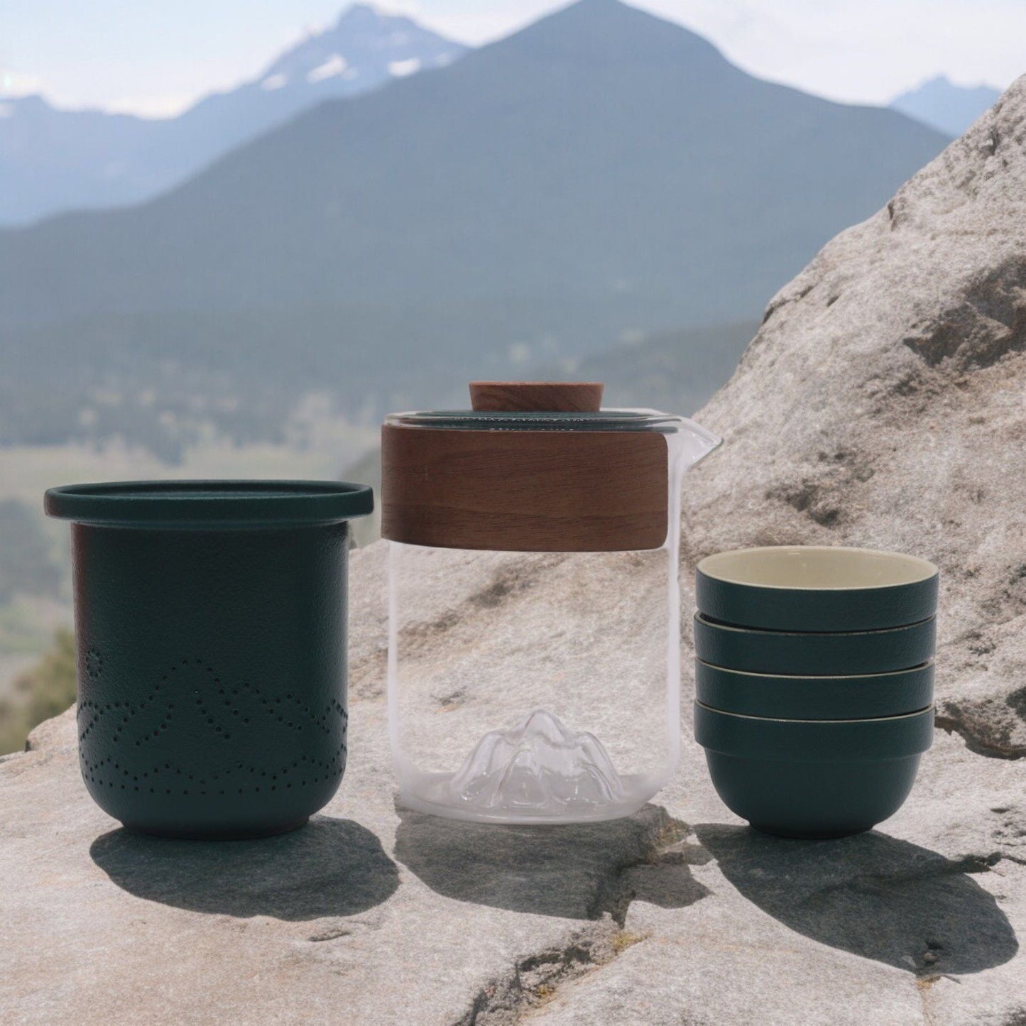 Polished Travel Mountain Teapot Set - Four Friends - Travel Pack featuring natural patterning and unique variations - Positive Faith Hope Love