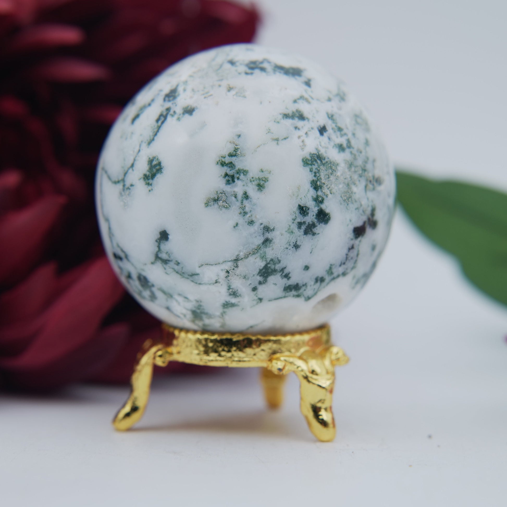 Tree Agate Sphere — 203 g (55 mm) - Positive Faith Hope Love
