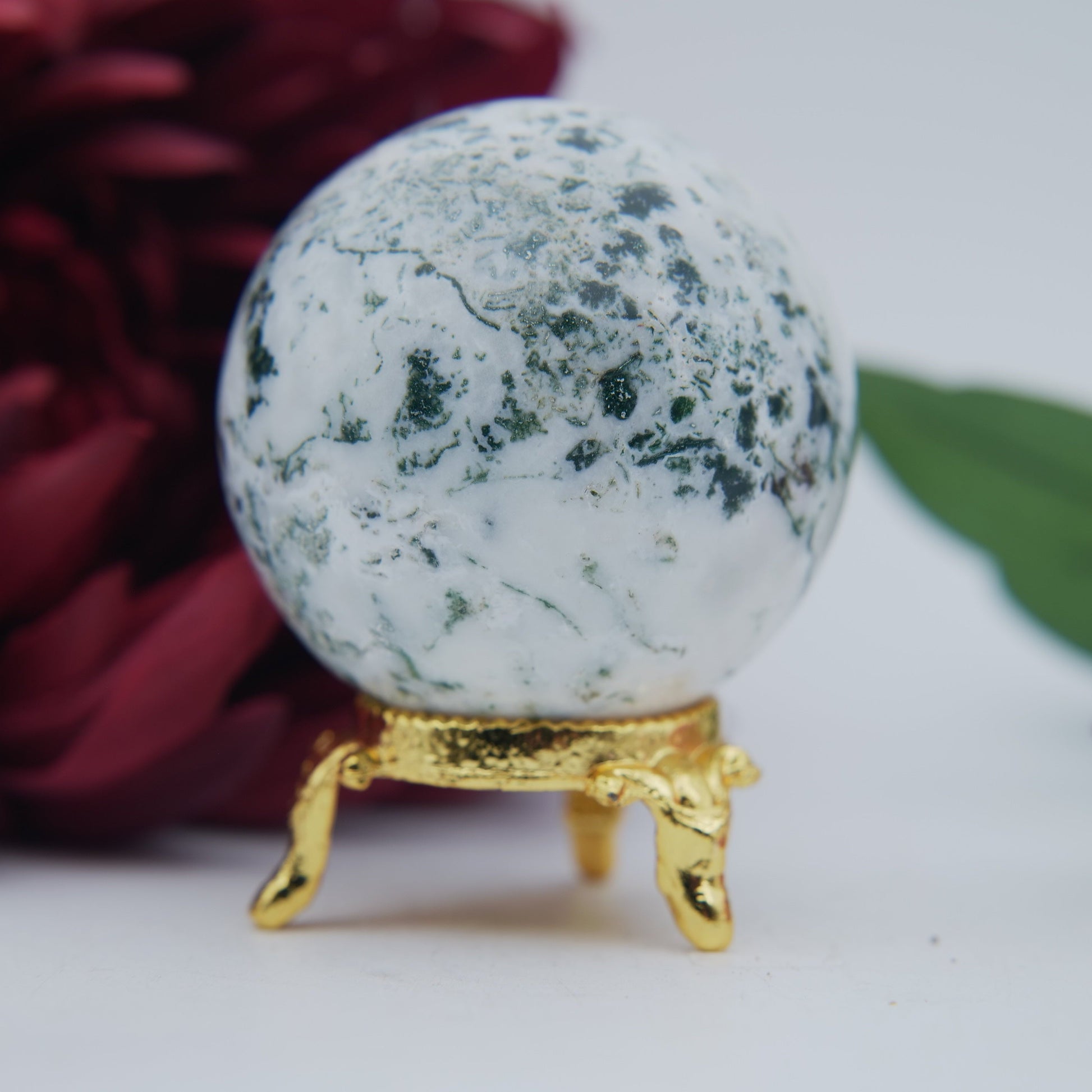Tree Agate Sphere — 203 g (55 mm) - Positive Faith Hope Love