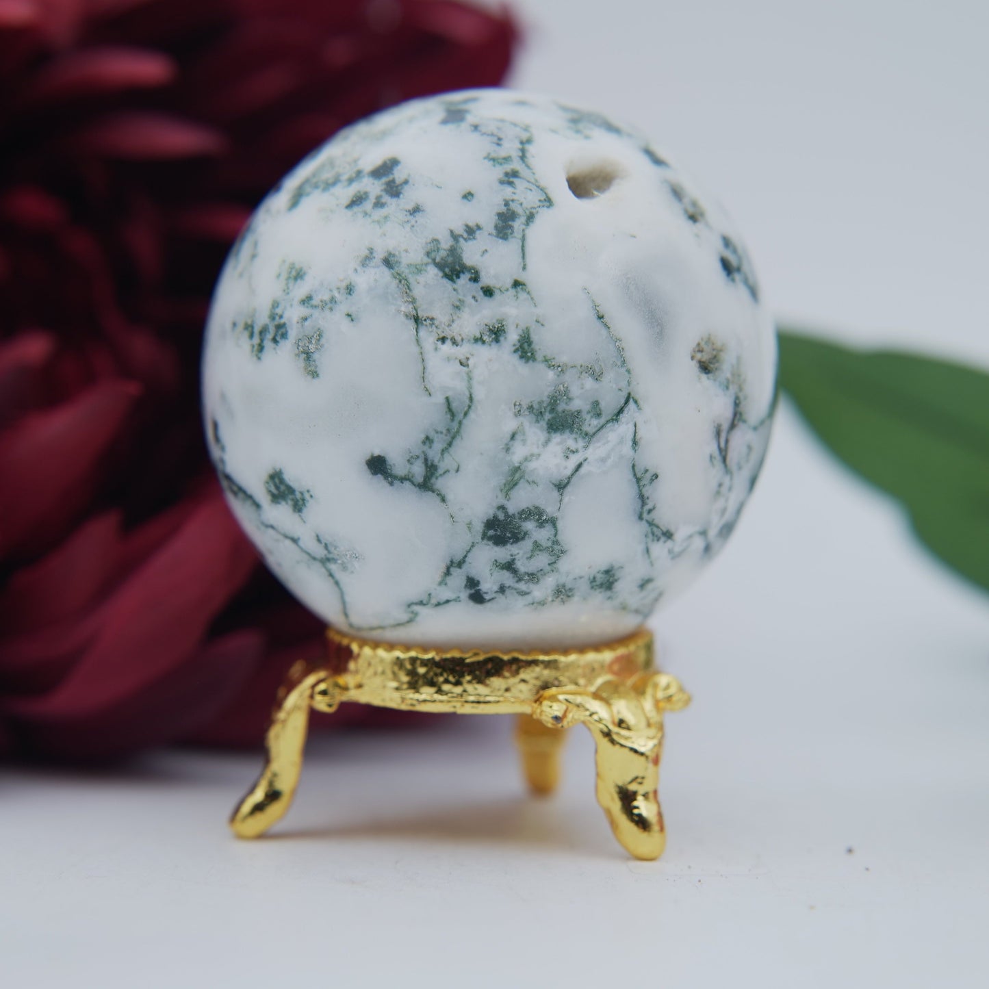 Tree Agate Sphere — 203 g (55 mm) - Positive Faith Hope Love