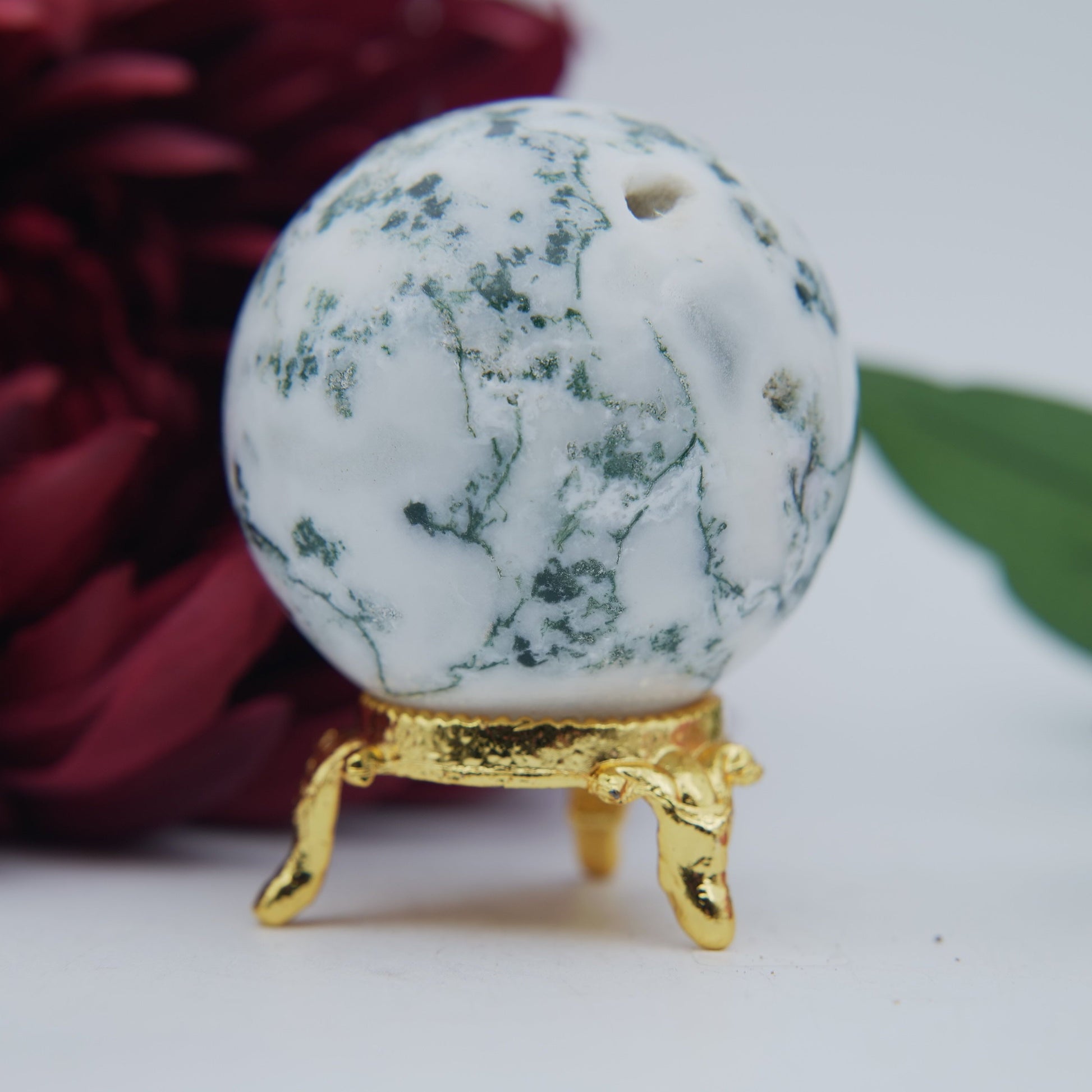 Tree Agate Sphere — 203 g (55 mm) - Positive Faith Hope Love