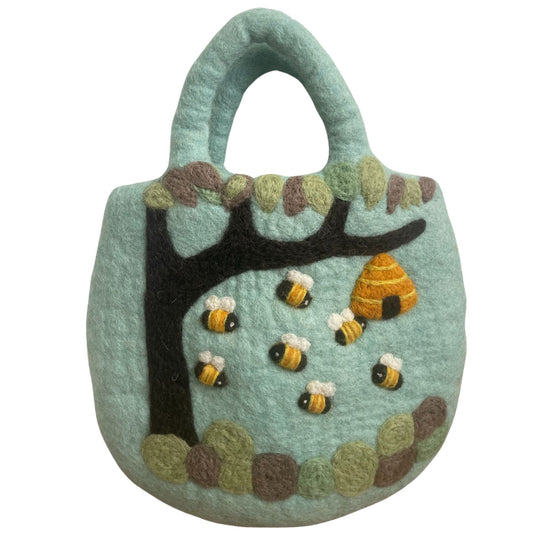 Polished Tree And Beehive Felted Bag featuring natural patterning and unique variations - Positive Faith Hope Love