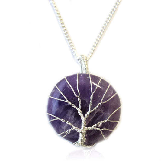 Polished Tree of Life Gemstone Necklace - Amethyst featuring rich purple colour and natural clarity - Positive Faith Hope Love