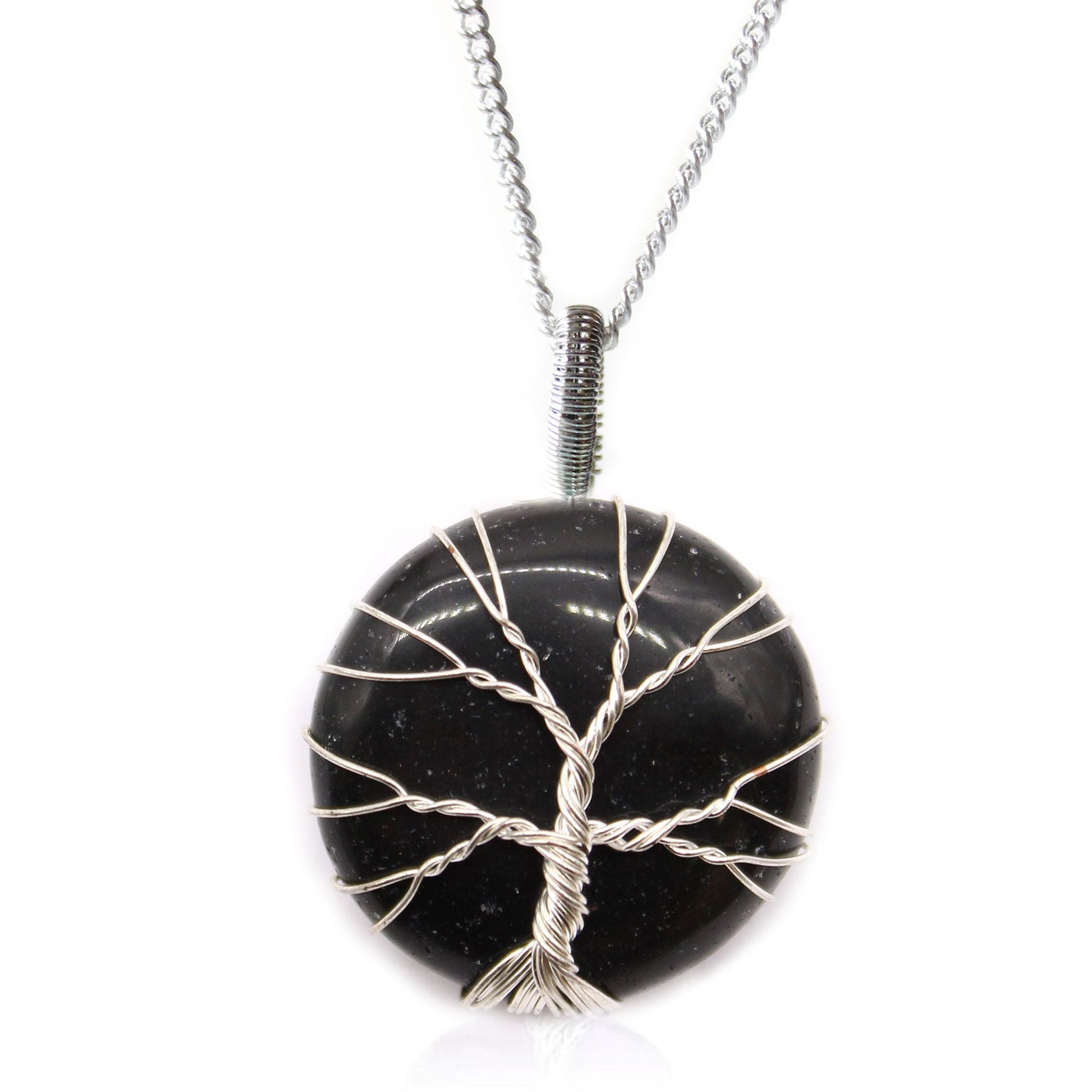 Polished Tree of Life Gemstone Necklace - Black Onyx featuring natural patterning and unique variations - Positive Faith Hope Love