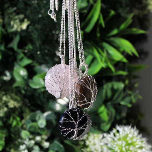 Polished Tree Of Life Gemstone Necklace Black Onyx featuring natural patterning and unique variations - Positive Faith Hope Love