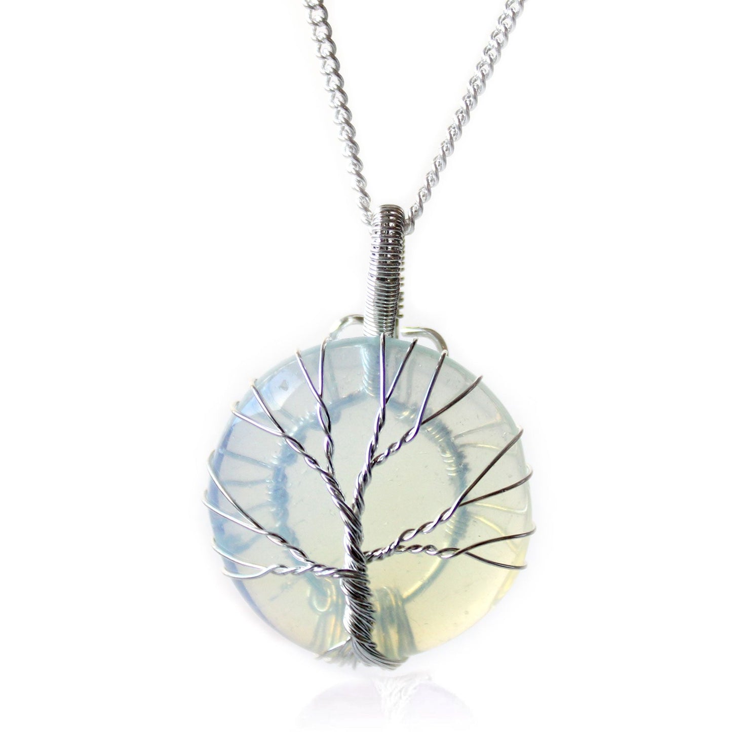 Polished Tree of Life Gemstone Necklace - Opalite featuring milky opalescent glow and smooth finish - Positive Faith Hope Love